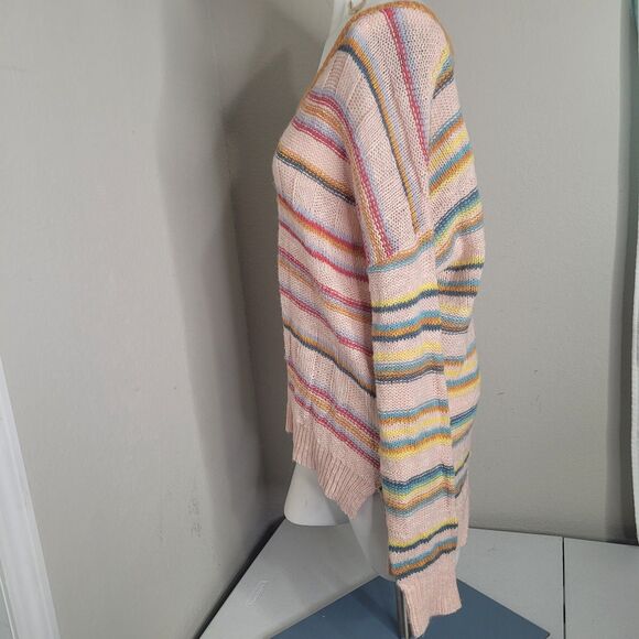 Sundance Medium Sweater striped v-neck stretch ribbed pullover colorful fun wool - Picture 8 of 10